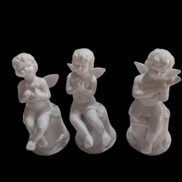 Vintage Handcrafted Cherub Porcelain Angel Bells Set 3